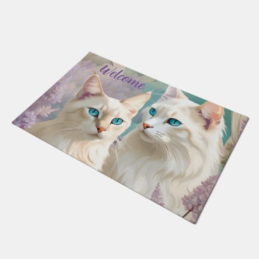 Welkom Lynx Point Siamese Kat Portret Kunst Deurmat (Schuin)