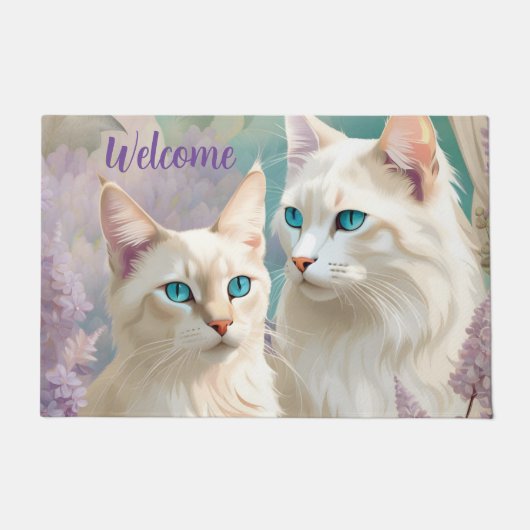 Welkom Lynx Point Siamese Kat Portret Kunst Deurmat (Voorkant)