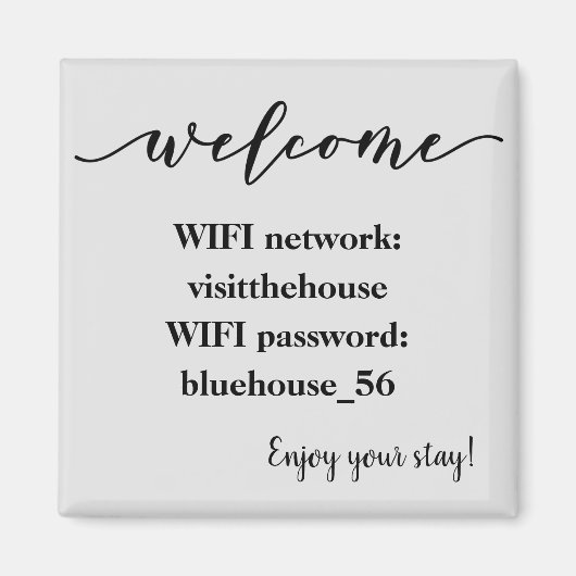Welkom Magnet Vacation Rental Wifi Wachtwoord (Voorkant)