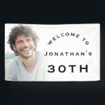 Welkom man 30th Birthday Party Photo Overlay Spandoek<br><div class="desc">Welkom man 30th Birthday Party Photo Overlay. Minimalistische stijl,  vervang eenvoudig de steekproeffoto met uw eigen hoge resolutie en personaliseer de tekst aan uw details.</div>