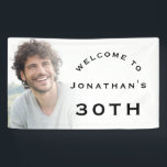Welkom man 30th Birthday Party Photo Overlay Spandoek<br><div class="desc">Welkom man 30th Birthday Party Photo Overlay. Minimalistische stijl,  vervang eenvoudig de steekproeffoto met uw eigen hoge resolutie en personaliseer de tekst aan uw details.</div>