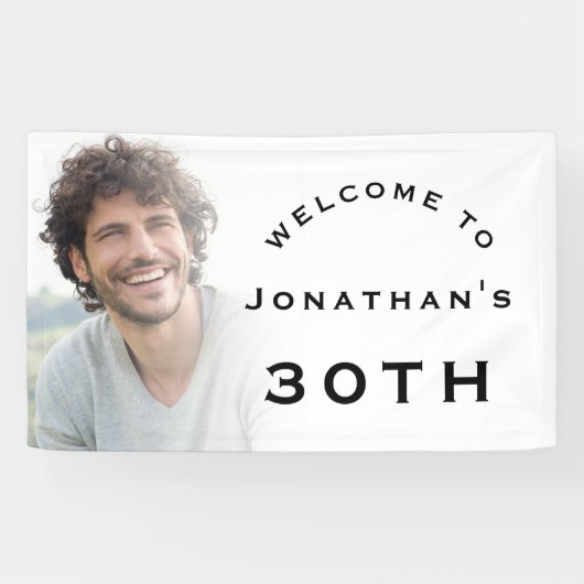 Welkom man 30th Birthday Party Photo Overlay Spandoek (Horizontaal)