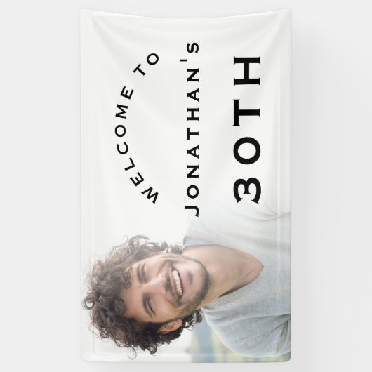 Welkom man 30th Birthday Party Photo Overlay Spandoek (Verticaal)