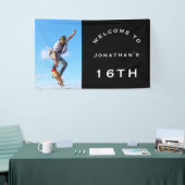 Welkom Mannelijke 16e verjaardag Foto Black Spandoek (Beurs)