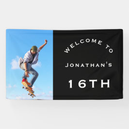 Welkom Mannelijke 16e verjaardag Foto Black Spandoek