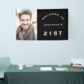 Welkom mannen 21e verjaardag Foto zwart Spandoek (Beurs)