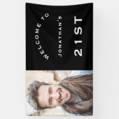 Welkom mannen 21e verjaardag Foto zwart Spandoek (Verticaal)