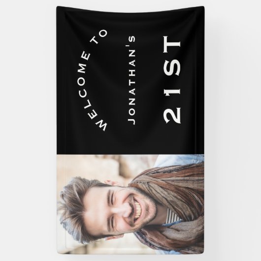 Welkom mannen 21e verjaardag Foto zwart Spandoek (Verticaal)