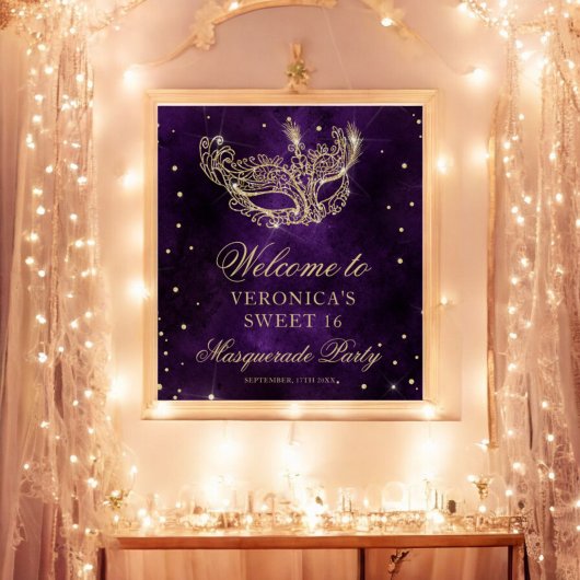 Welkom Masquerade paarse gouden glitter Sweet 16 Poster