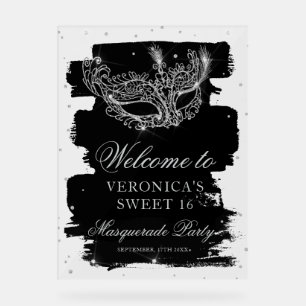 Welkom Masquerade zwart zilver glitters Glamour Sw Acryl Bord