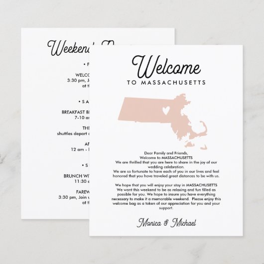 Welkom MASSACHUSETTS Letter & Itinerary ENIGE KLEU (Voorkant / Achterkant)
