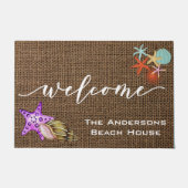 Welkom Mat Beach House Burlap gepersonaliseerd (Voorkant)