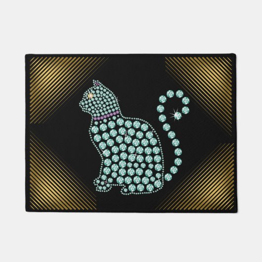 Welkom Mat Jeweled Rhinestone Cat (Voorkant)