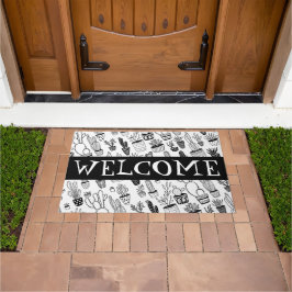 WELKOM MAT Leuke Potted Planten Patroon Cactus