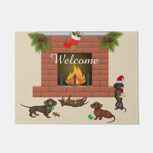 Welkom Mat met kerstdachshund-deur (Voorkant)