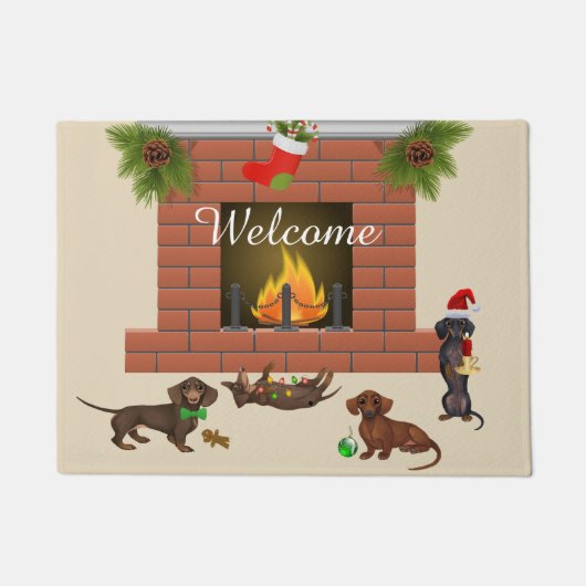 Welkom Mat met kerstdachshund-deur (Voorkant)