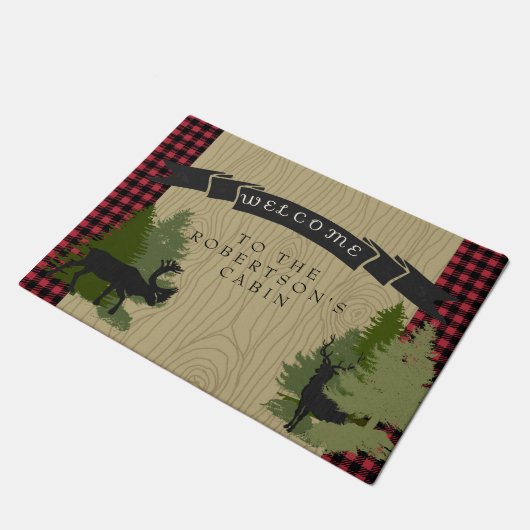 Welkom Mat Persoonlijke naam Mountain Cabin Deer (Schuin)