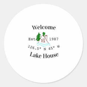 Welkom meer huis gecoördineerd est. Jaar berg Ronde Sticker