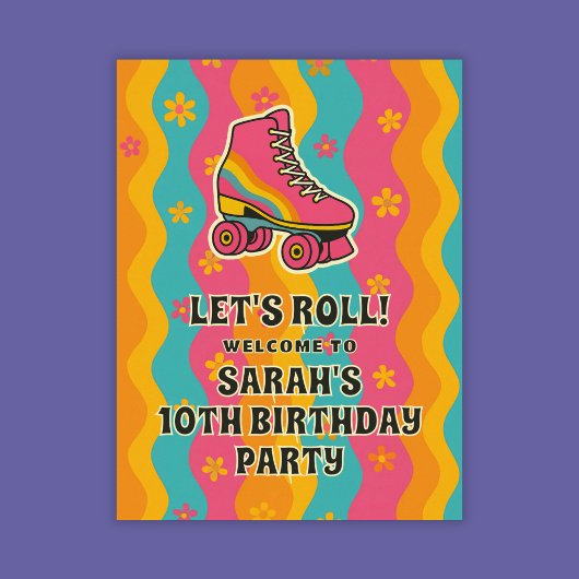 Welkom Meisje Retro Roller Schaats Verjaardagsfees Poster