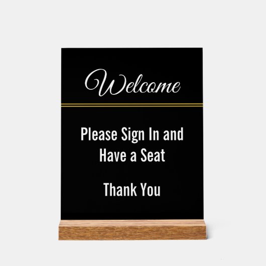 Welkom Meld je aan Neem een stoel zwart acryl Acryl Bord (Voorkant)