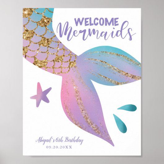 Welkom Mermaids Magical Birthday Party Sign Poster (Voorkant)