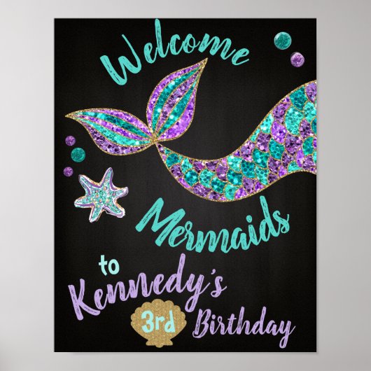 Welkom Mermaids, Mermaid Birthday Sign, Chalk Poster (Voorkant)