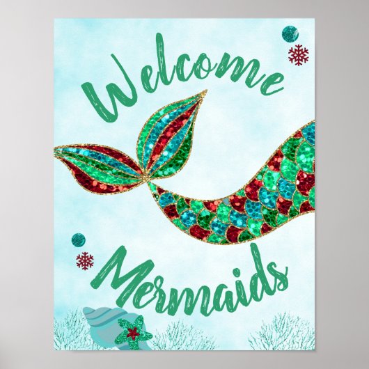Welkom Mermaids, Mermaid Birthday Sign, Kerstmis Poster (Voorkant)
