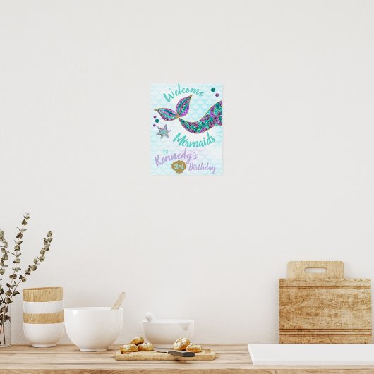 Welkom Mermaids, Mermaid Birthday Sign, Poster (Keuken)