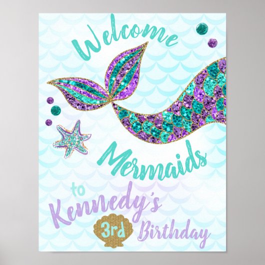 Welkom Mermaids, Mermaid Birthday Sign, Poster (Voorkant)