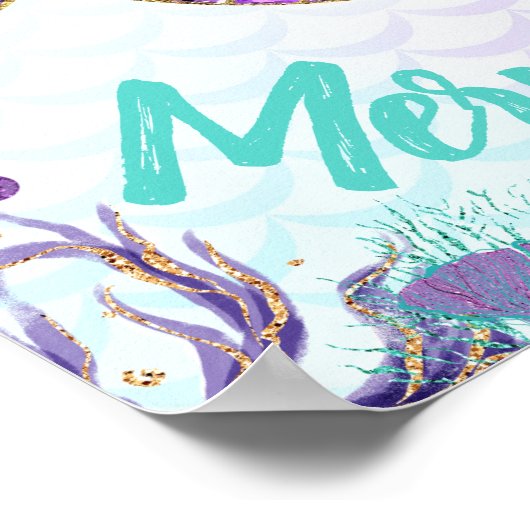 Welkom Mermaids, Mermaid Birthday Sign, Wall art Poster (Hoek)