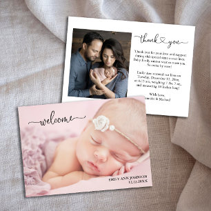 Welkom met pasgeboren baby met foto geboorteaankon feestdagenkaart