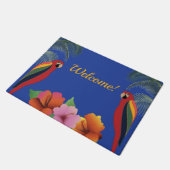 Welkom met tropische papegaaien en hibiscusbloemen deurmat (Schuin)