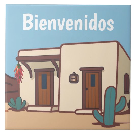Welkom Mexicaans Woestijn Adobe Huis Welkom Tegeltje (Voorkant)