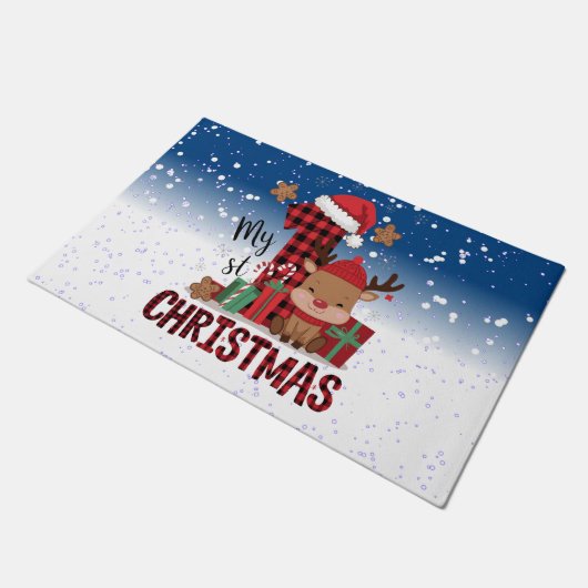 Welkom Mijn 1e Kerstman Hoed Witte Sneeuw Deurmat (Schuin)