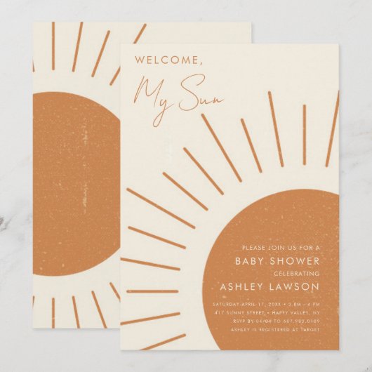 Welkom Mijn Zon Modern Boho_2 Baby shower Kaart (Voorkant / Achterkant)