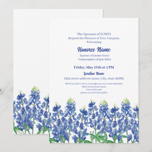 Welkom militaire echtgenoot Texas Bluebonnet Digit Kaart (Voorkant / Achterkant)