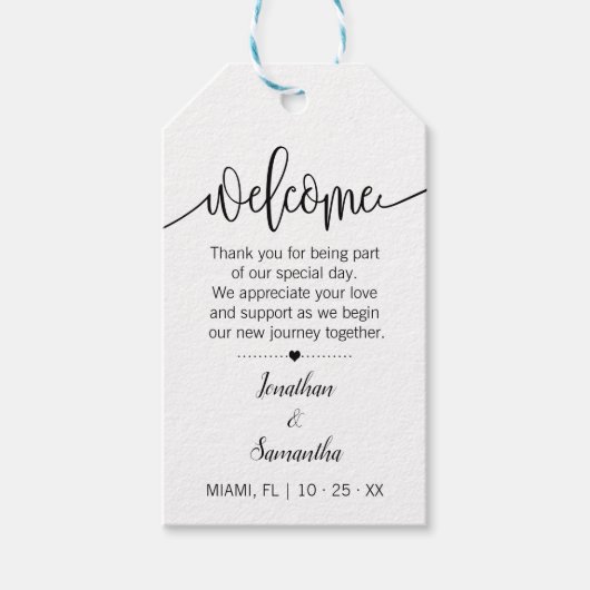 Welkom minimalistische huwelijksgunst cadeaulabel (Voorkant)