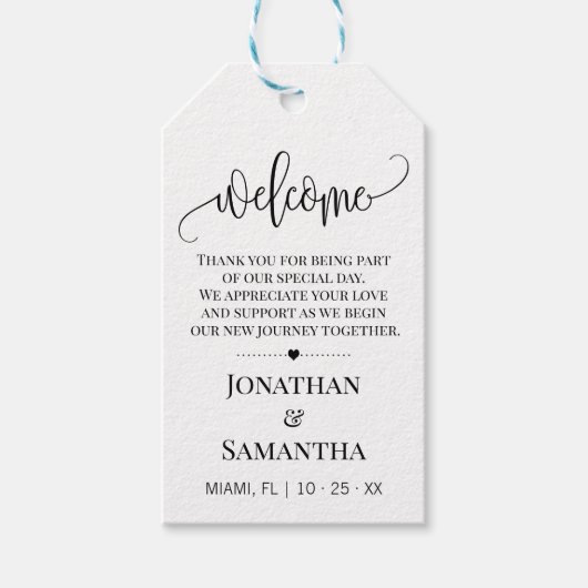 Welkom minimalistische moderne typografie bruiloft cadeaulabel (Voorkant)