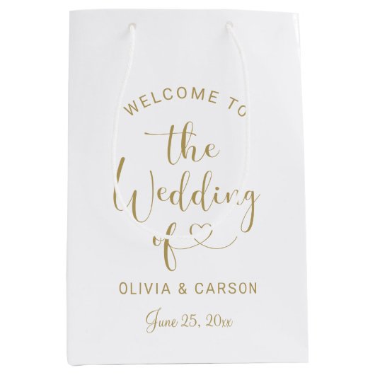 Welkom modern Gold Heart Script Weduwschap Medium Cadeauzakje (Voorkant)