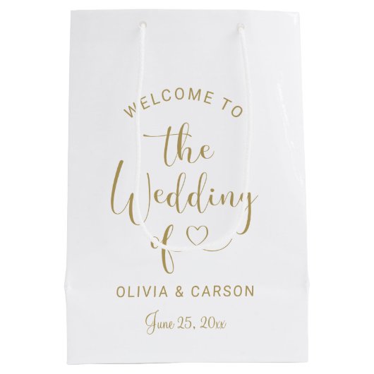 Welkom modern Gold Heart Script Weduwschap Medium Cadeauzakje (Achterkant)