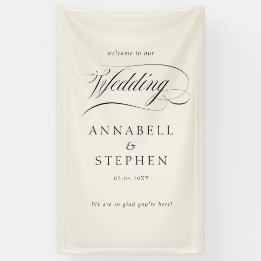 Welkom! Modern, kalligrafie, bruiloft Spandoek (Verticaal)