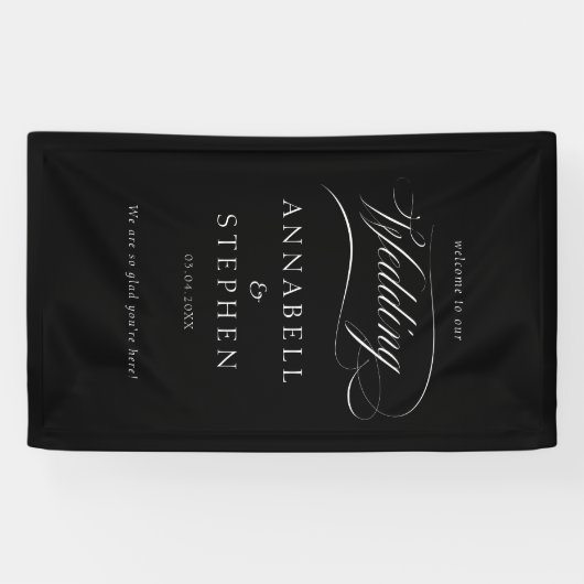 Welkom! Modern, kalligrafie, bruiloft Spandoek (Horizontaal)