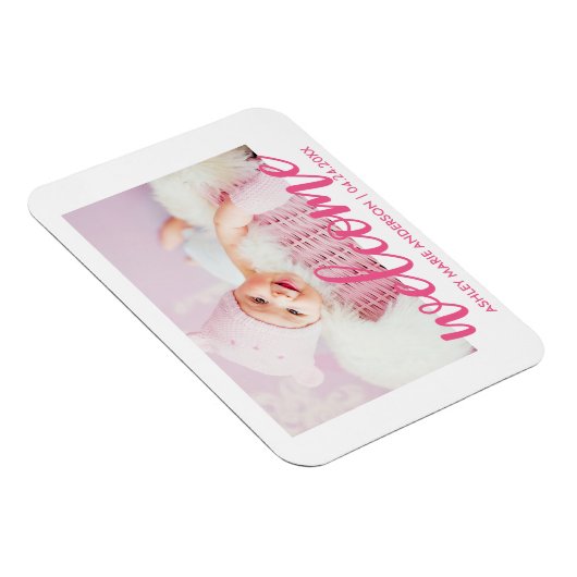 Welkom, modern Nieuw, warm roze baby Magneet (Rechterzijde)