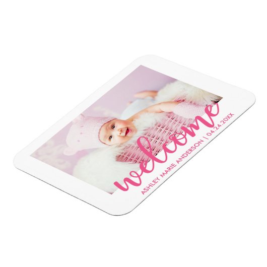 Welkom, modern Nieuw, warm roze baby Magneet (Linkerzijde)