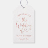 Welkom modern Roos Gold Heart Script Weduwschap Cadeaulabel (Voorkant)