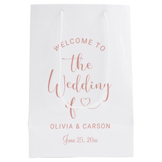 Welkom modern Roos Gold Heart Script Weduwschap Medium Cadeauzakje (Achterkant)