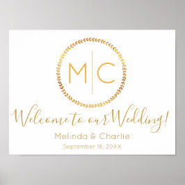 Welkom modern Rustic Gold Wreath Weddenschap Monog Poster