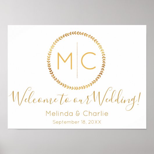 Welkom modern Rustic Gold Wreath Weddenschap Monog Poster (Voorkant)