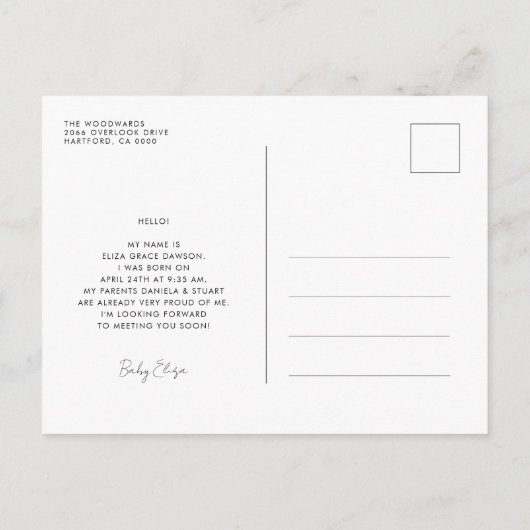 Welkom moderne geboorte aankondiging briefkaart (Achterkant)