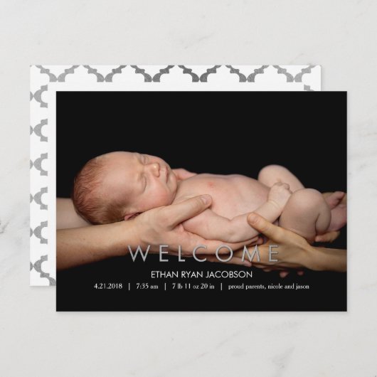WELKOM Moderne Geboorteaankondiging Aankondigingskaart (Voorkant / Achterkant)